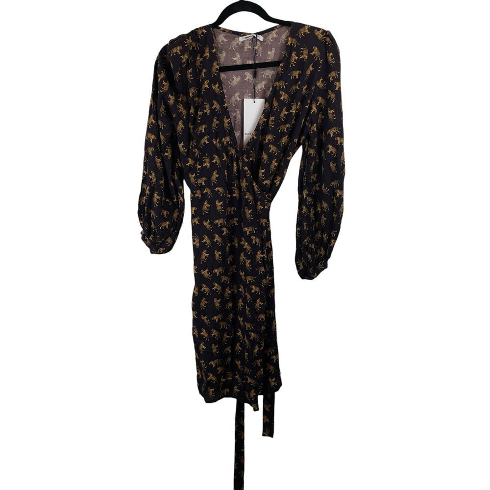 Emerson Fry Black and Gold Midi wrap Dress